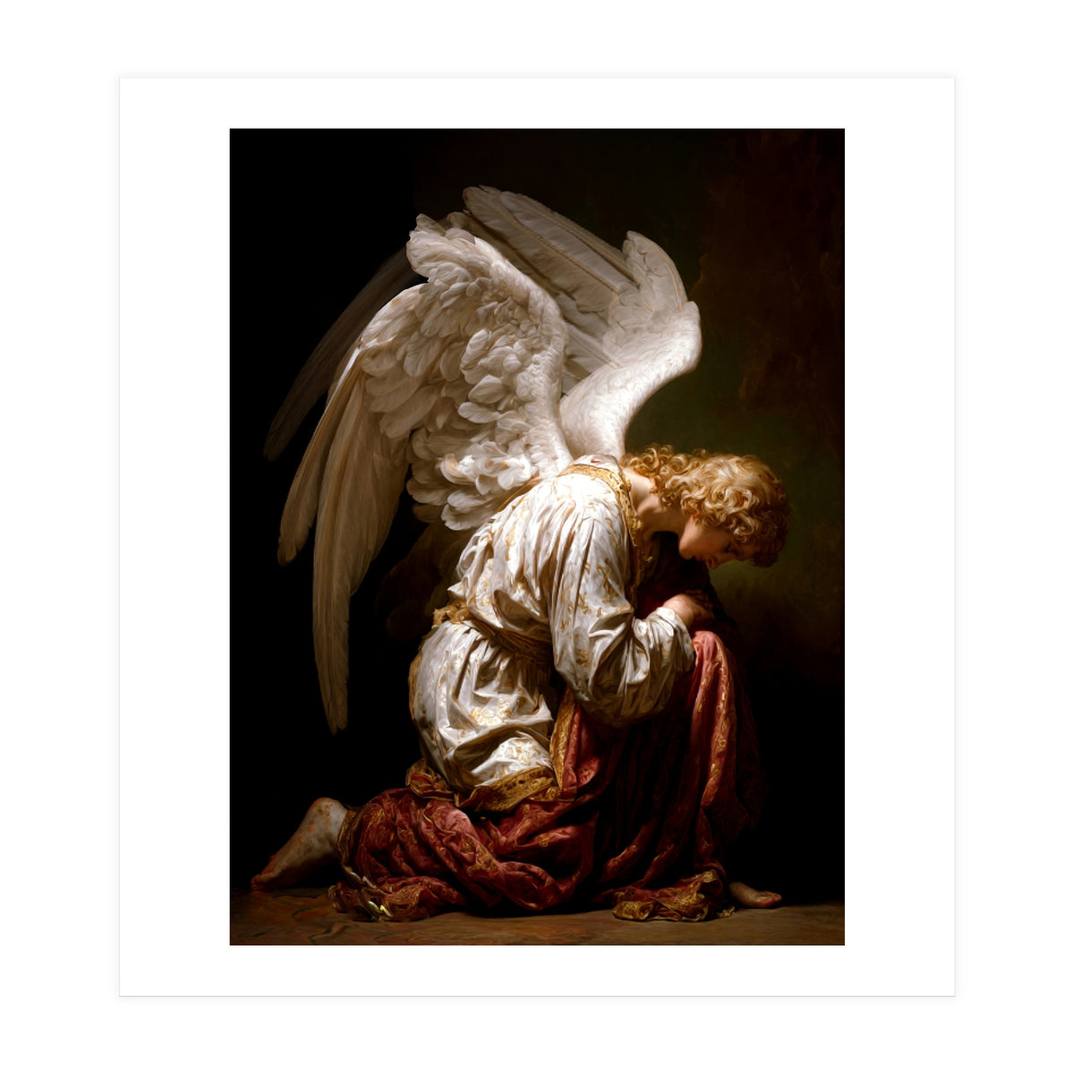 Kneeling Down Angel Renaissance inspired Religious Art (Print Only)