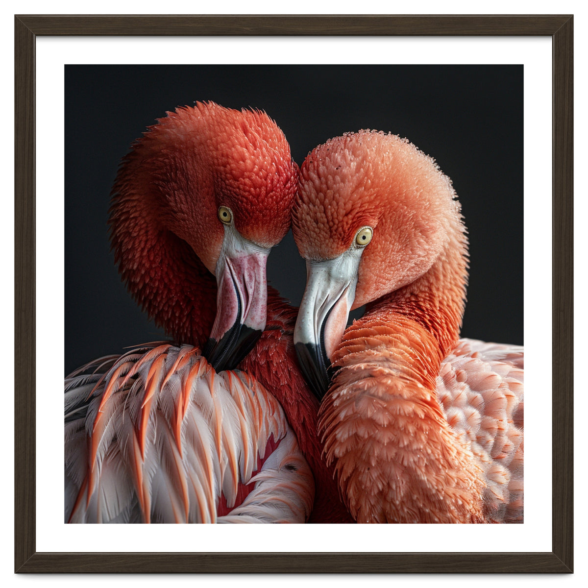 Close Up Of Two Flamingos Nuzzling Together