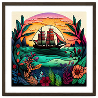 Folk Sunset Sailing Ship