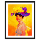 Audrey Hepburn Pop Art, Vibrant Floral Hat Portrait, Iconic Movie Star Illustration thumbnail