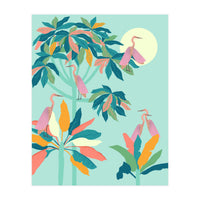 Drawn To The Moon, Stork Heron Flamingo Birds, Tropical Pastel Wildlife Forest Nature, Animals Jungle Bohemian Eclectic Fly (Print Only)