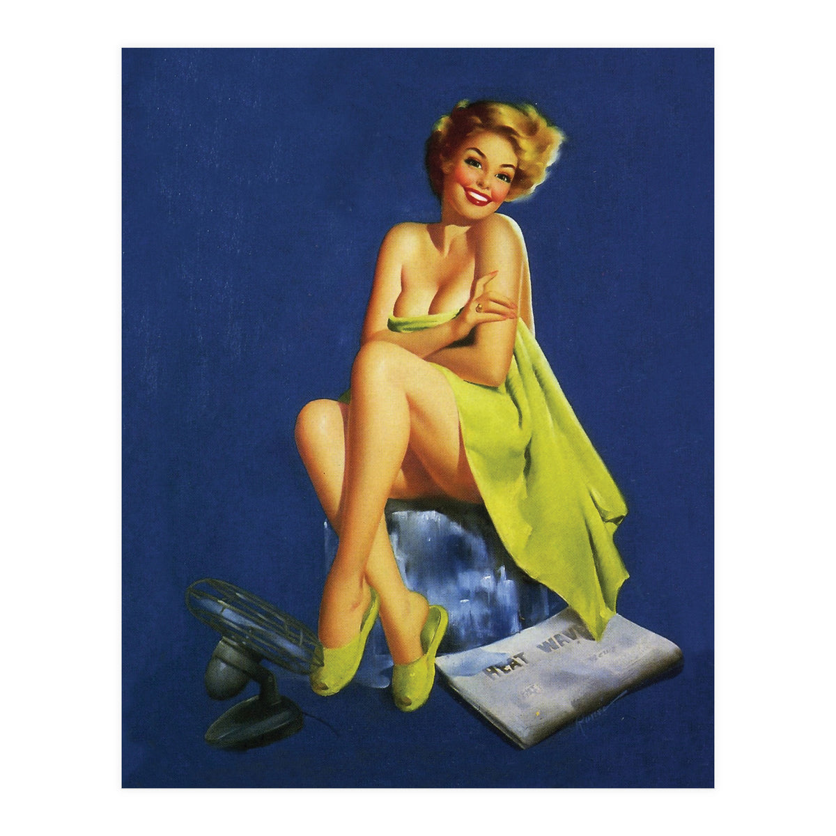 Sexy Pinup Posing With Green Towel (Print Only)