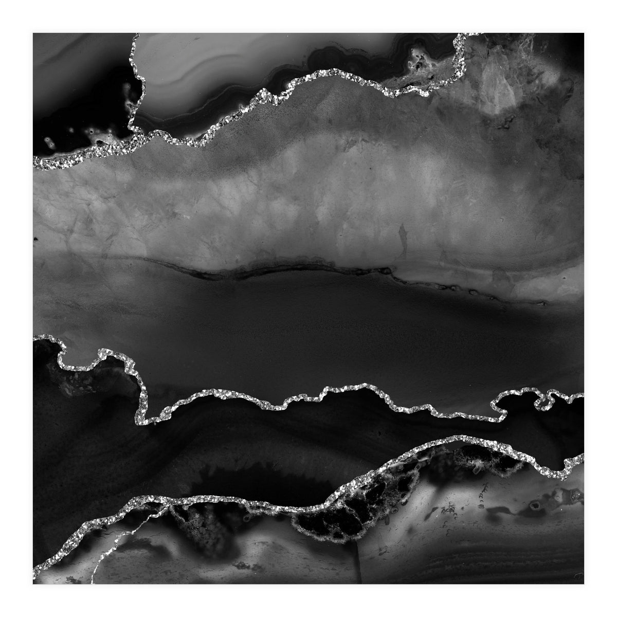 Black & Silver Agate Texture 02  (Print Only)
