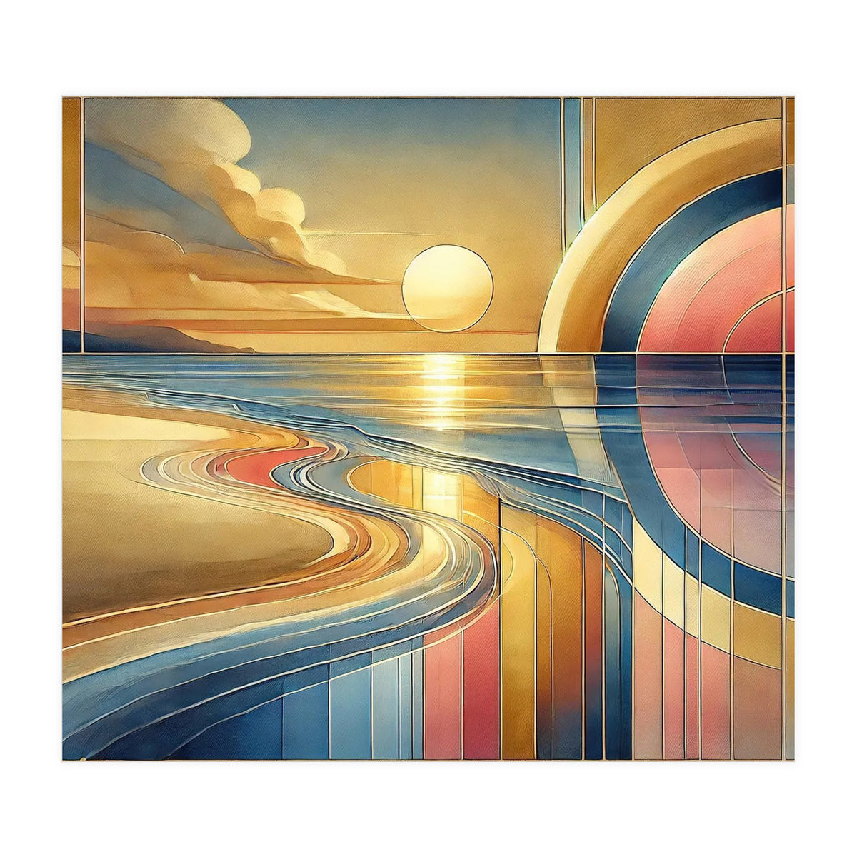 Sundown Serenity Scene In Art Deco (Print Only)