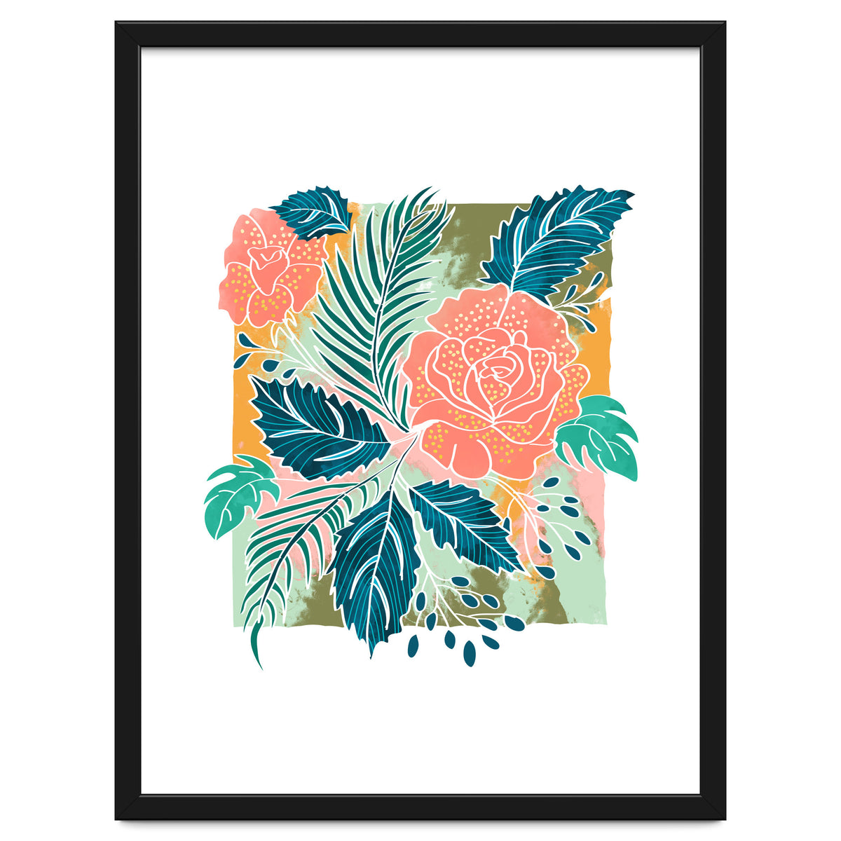 Framed Nature, Botanical Floral Rustic Bohemian, Garden Painting Tropical Illustration