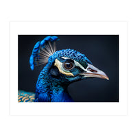 Close Up Of A Peacock Head Blue Feather (Print Only)