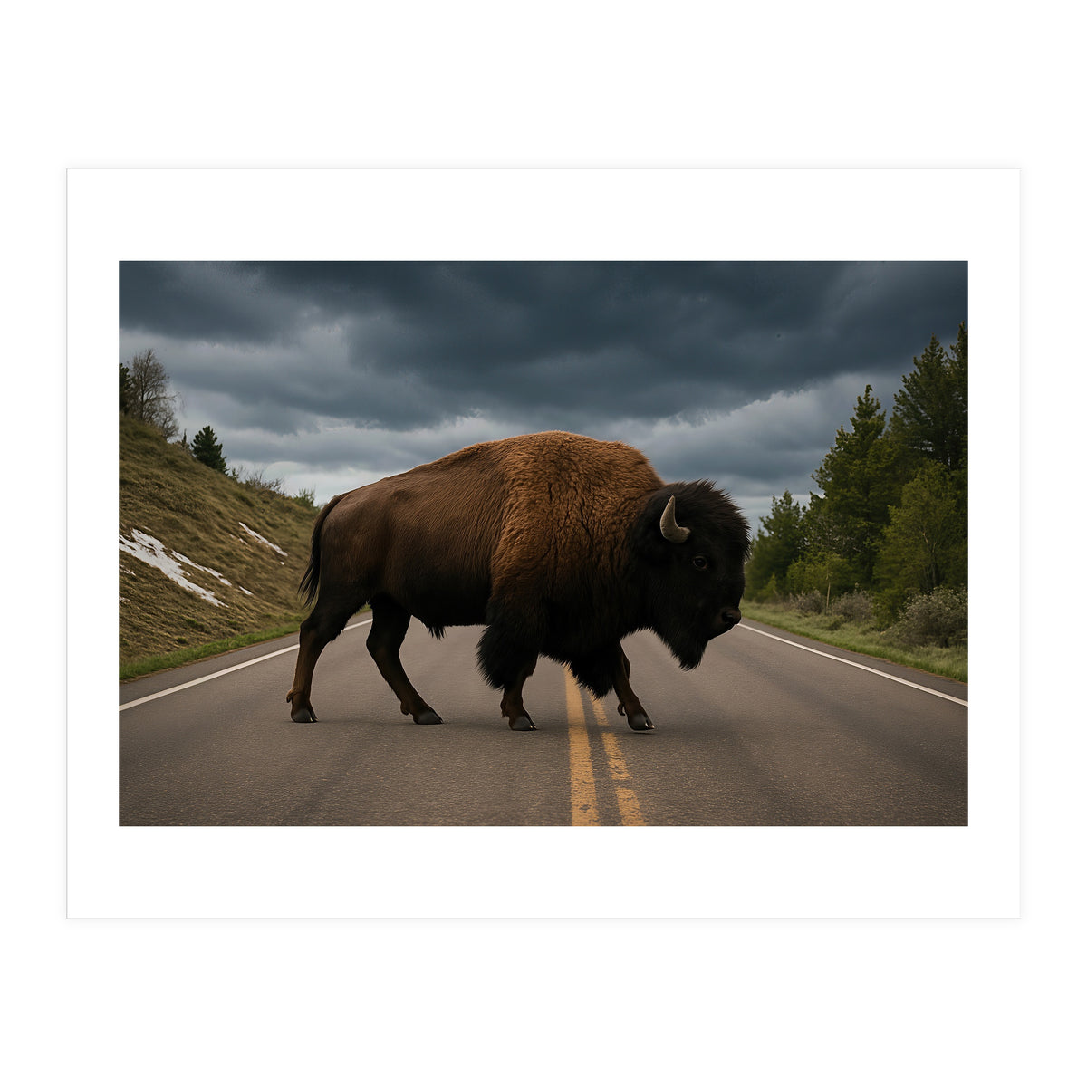Bison on the Road , Yellowstone Wildlife Photography (Print Only)