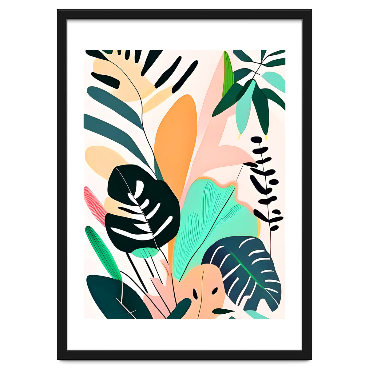 Pastello, Tropical Pastel Jungle, Botanical Neutral Muted Colors, Nature Plants Drawing Monstera, Exotic Bohemian Summer