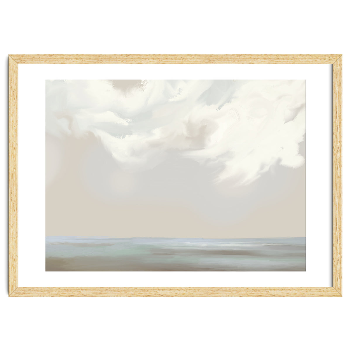 Abstract muted sea and clouds oil painting