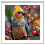 Cockatiel Bird Sitting On A Branch With Berries thumbnail