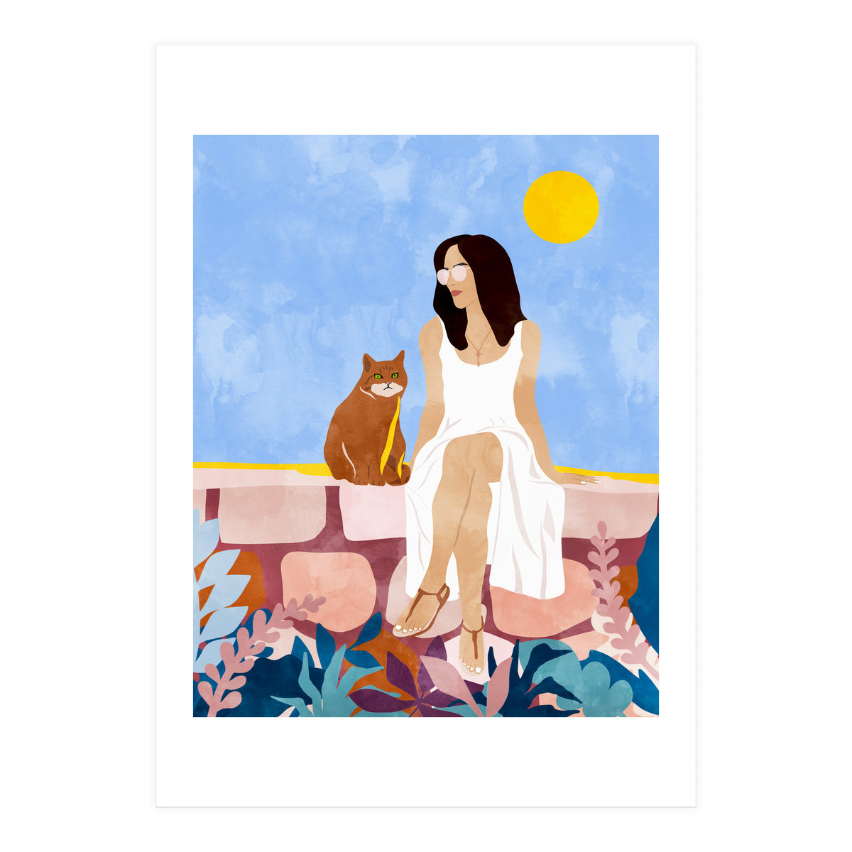 Butterscotch, Cats Pets Cat Mom Watercolor Painting, Pet Parent Animals Quirky Bohemian (Print Only)