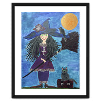 Cassandra, the Little Witch, with Merlin, the cat, and Circe, the Raven