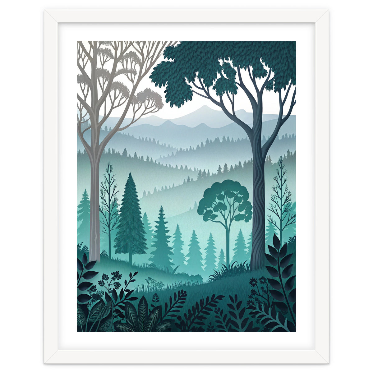 Vibrant Silhouettes in the Misty Teal Highlands