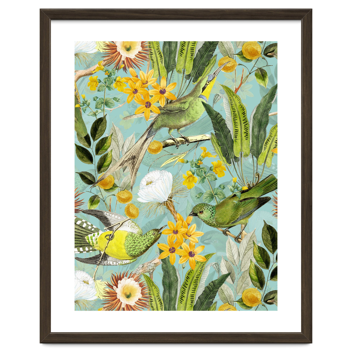 Exotic Birds in Flower Jungle