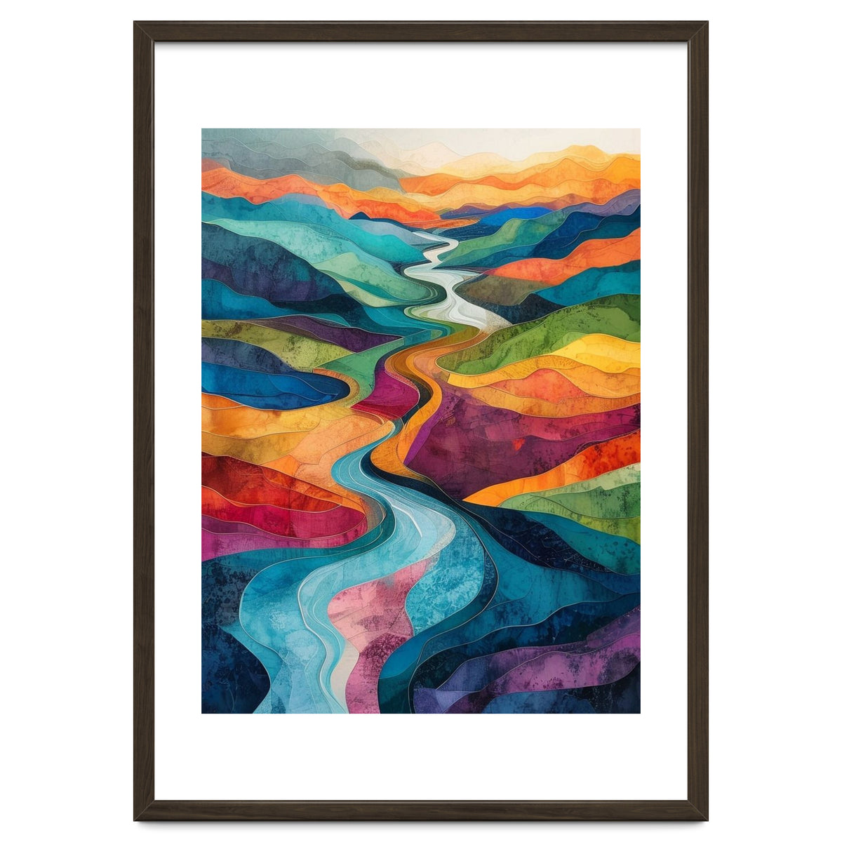 Colorful Abstract River Valley Landscape Art