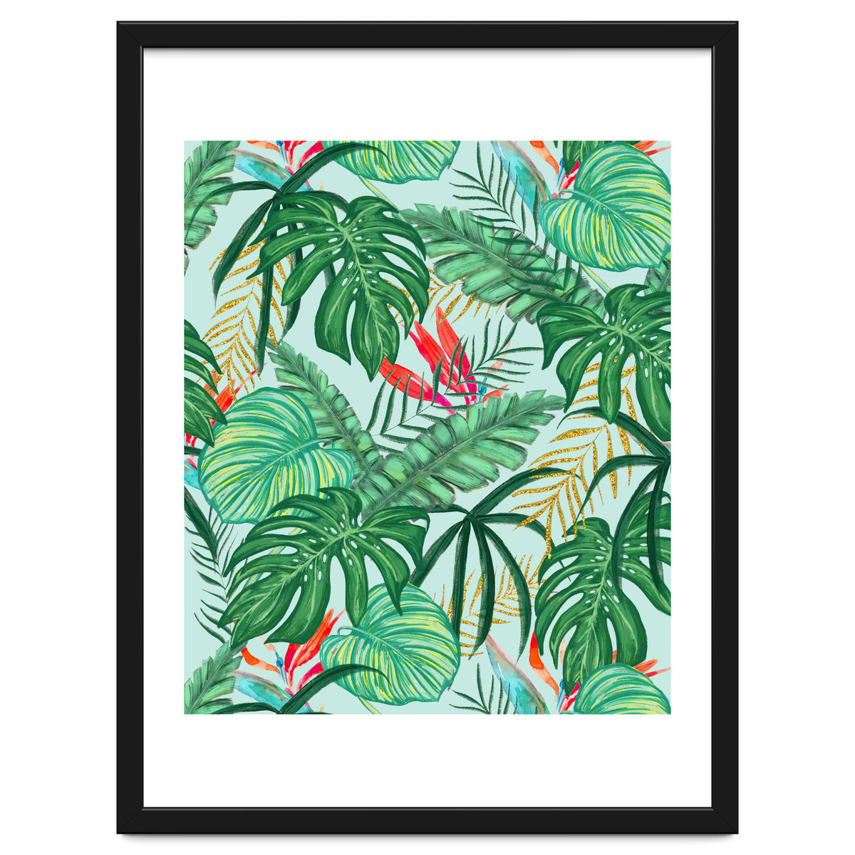 The Tropics | Jungle Botanical Bird of Paradise Illustration | Forest Palm Monstera Banana Leaves