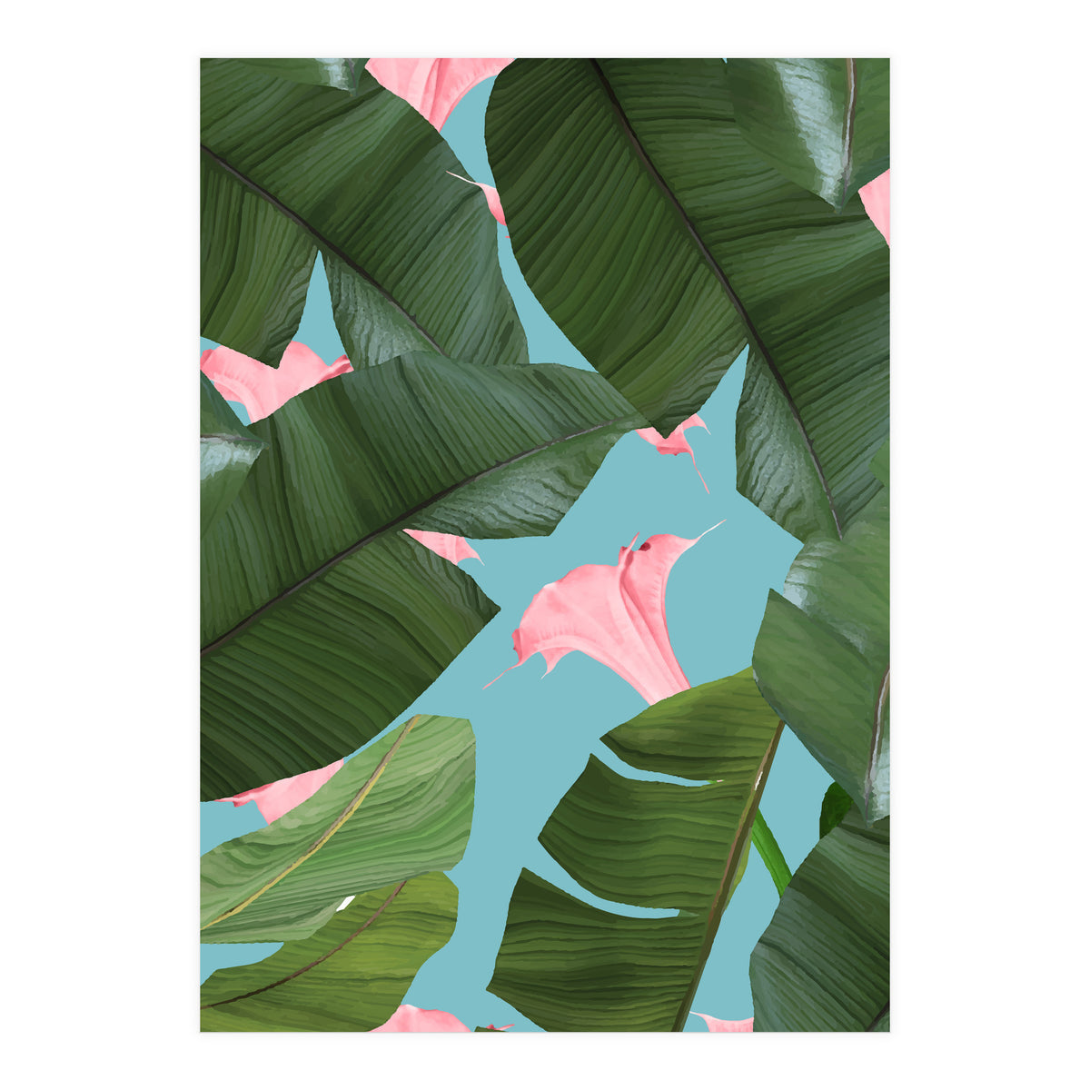 Wild Flower, Tropical Jungle Banana Leaves Botanical, Floral Nature Garden Blush Plants (Print Only)