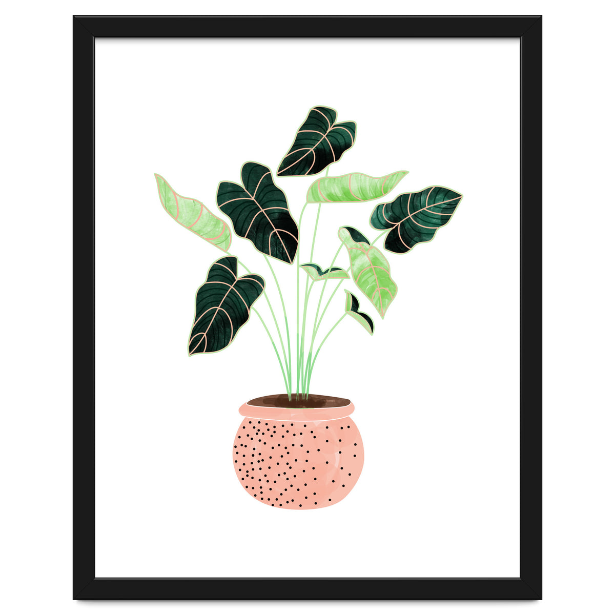 Home Plant | Ceramic Botanical Planter Illustration | Minimal Bohemian Watercolor Painting Polka Dot