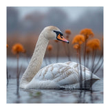 White Swan Swimming In A Lake With Reeds (Print Only) thumbnail