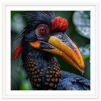 Close Up Of Helmeted Hornbill Bird In Rain