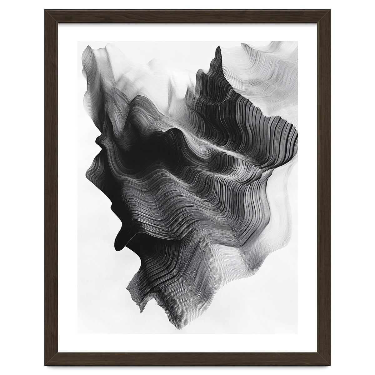 Abstract Black And White Wavy Lines Forming Organic Shapes