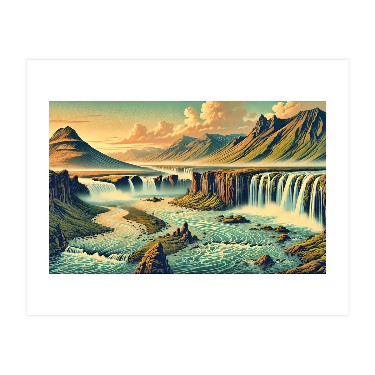Vintage Iceland, Landscape Poster (Print Only)