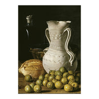 Luis Egidio Meléndez: 'Still Life with Small Pears, Bread, White Pitcher, Glass Bottle, and.., 1760. (Print Only)