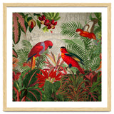 Vintage Rainforest With Tropical Red Parrots thumbnail
