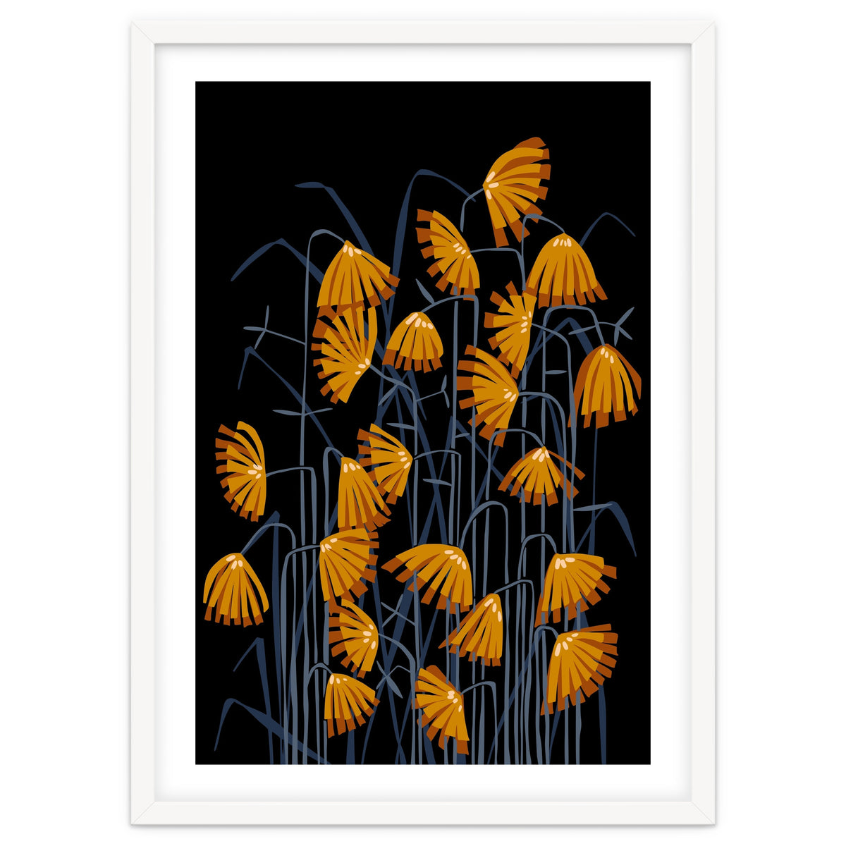 Linocut flower meadow black