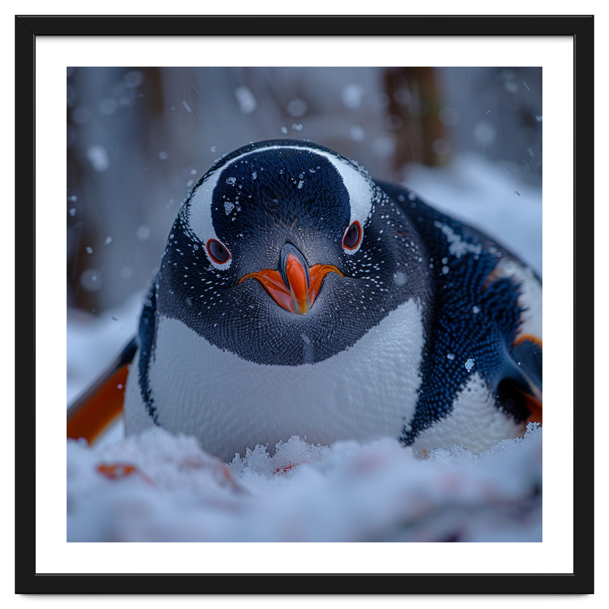Close Up Gentoo Penguin In Snowy Landscape