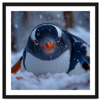 Close Up Gentoo Penguin In Snowy Landscape