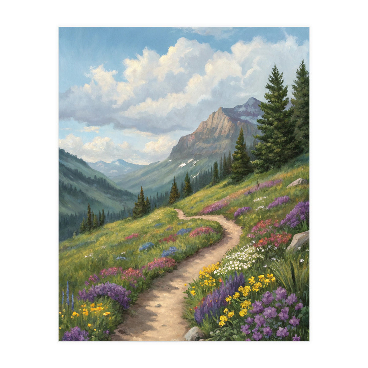 Serene Alpine Path Through Summer Wildflowers (Print Only)