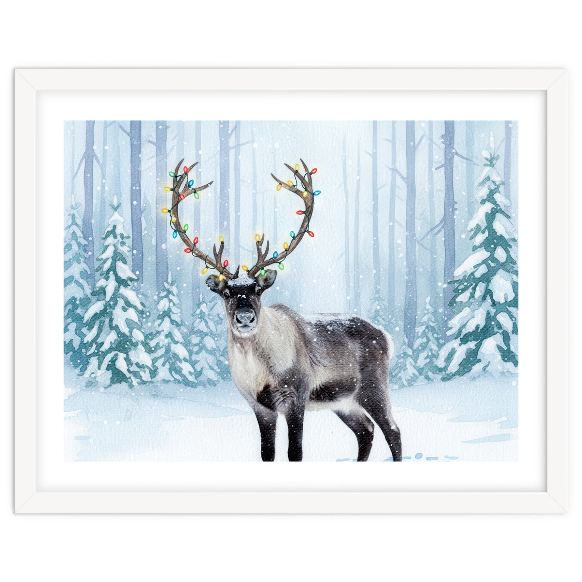 Reindeer with Christmas Lights, Deer Magical Winter Art