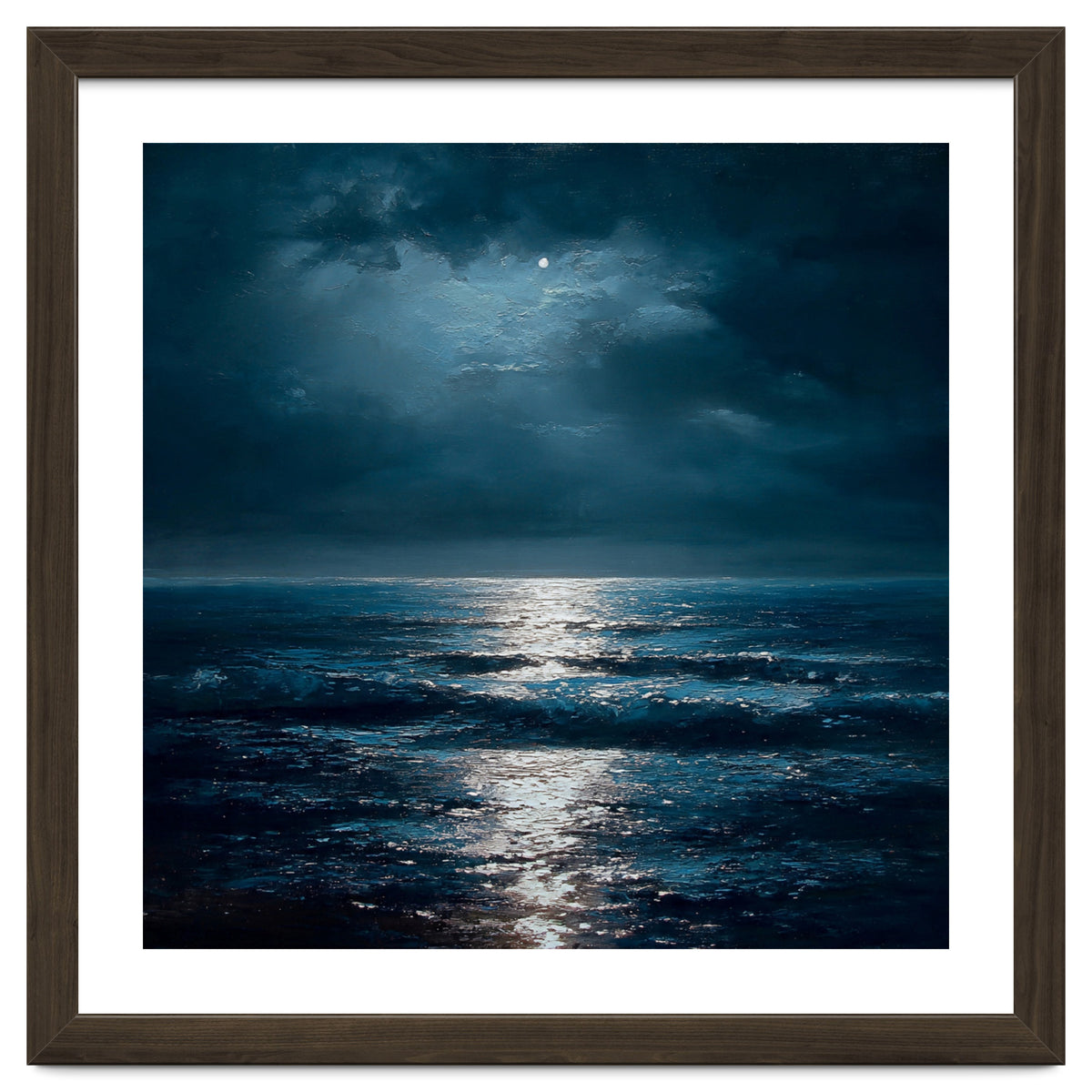 Ethereal Moonlight Over Midnight Ocean Waves