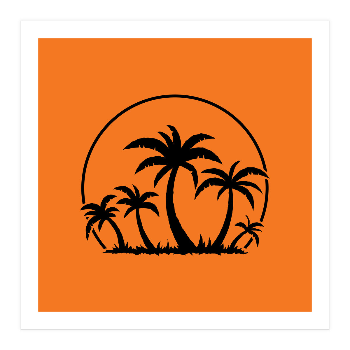 Palm Trees And Sunset in Black (Print Only)