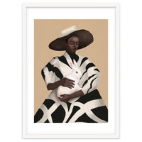 Woman In Stripes Holding A White Rabbit