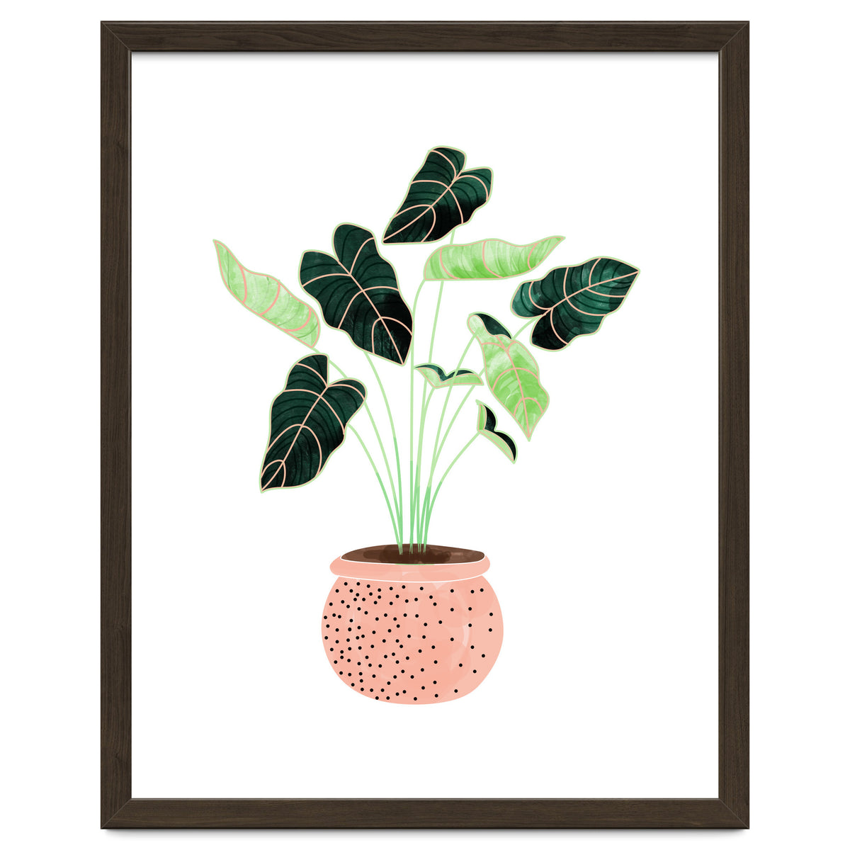Home Plant | Ceramic Botanical Planter Illustration | Minimal Bohemian Watercolor Painting Polka Dot