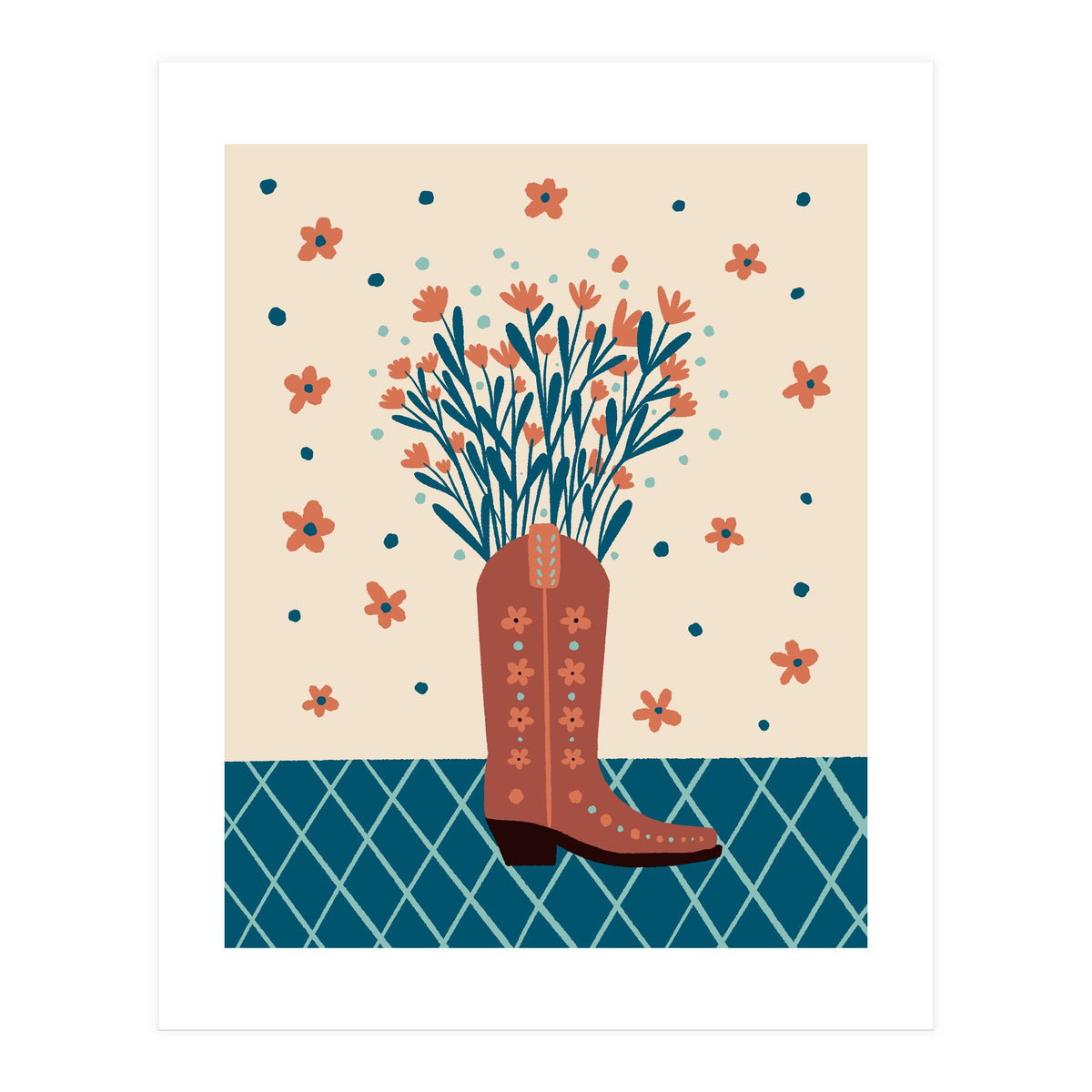 Mocha Cowboy boot with flowers (Print Only)