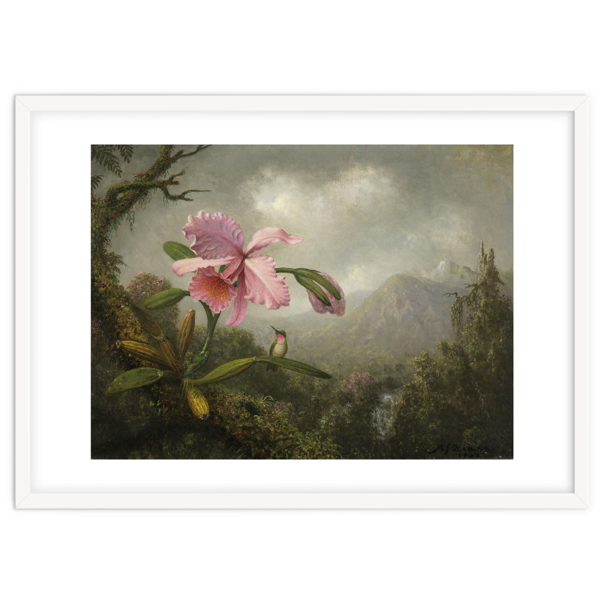 Martin Johnson Heade (Lumberville, 1819-St. Augustine, 1904). Orchid and Hummingbird near a Water...