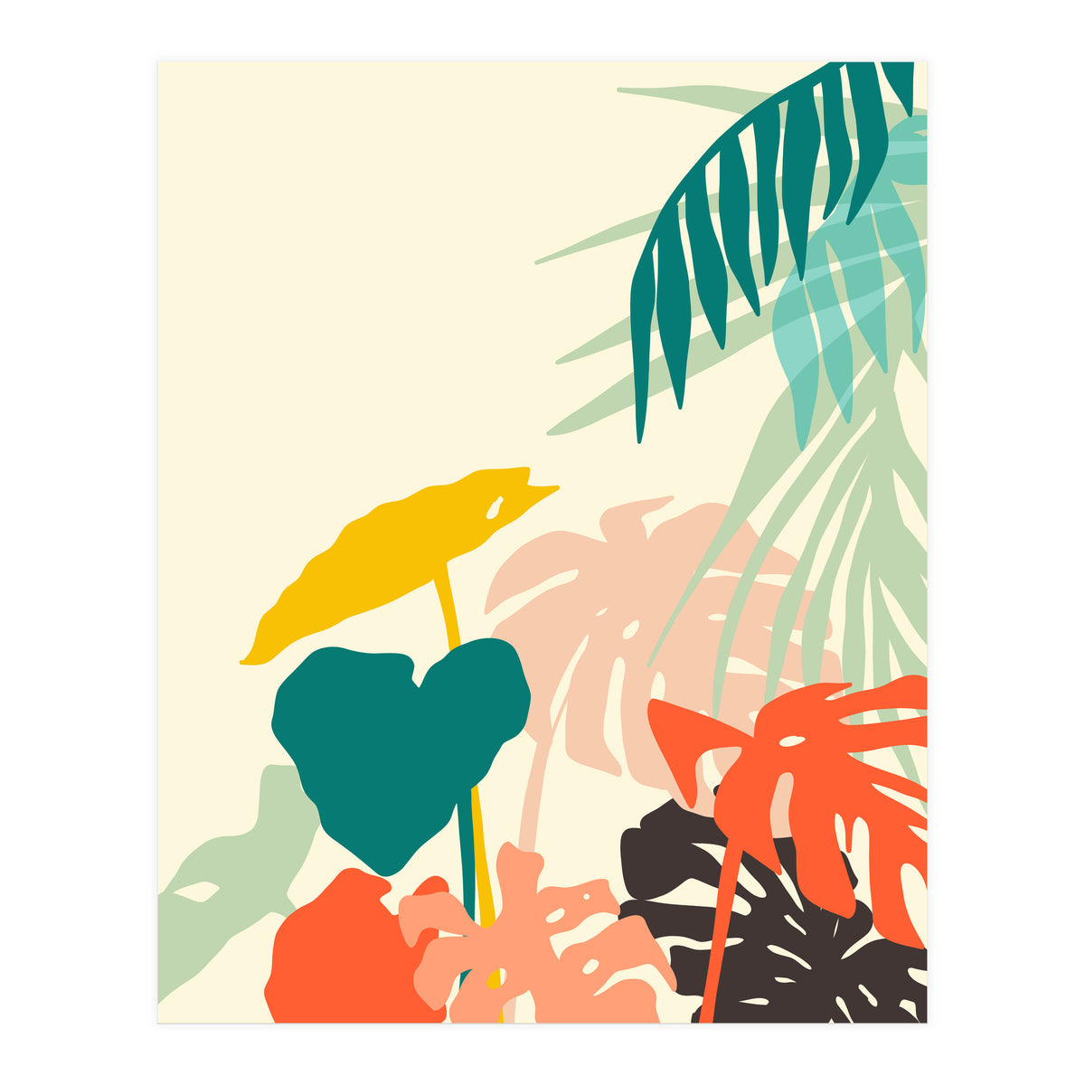Tropical Nature, Botanical Pastel Jungle Plants Illustration, Minimal Bohemian Palm Monstera Forest (Print Only)