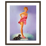 Pinup Girl On A Scale With Her Little Black Dog Behind thumbnail