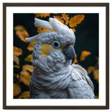 Yellow Crested Cockatoo Portrait Autumn Leaves Dark thumbnail