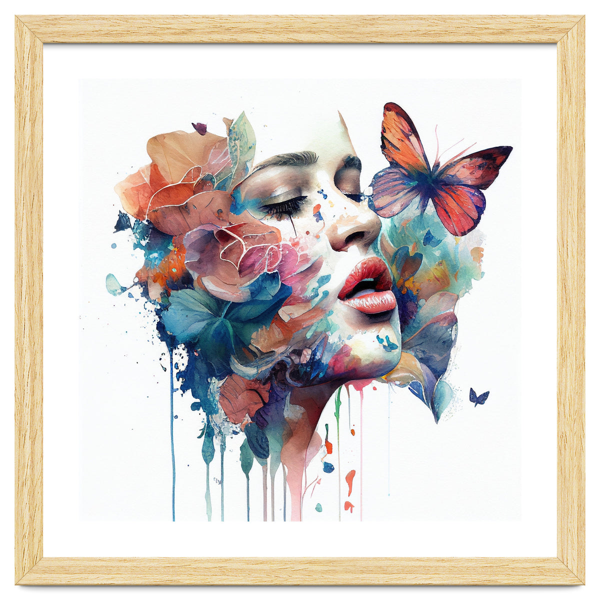 Watercolor Floral Woman Face #1