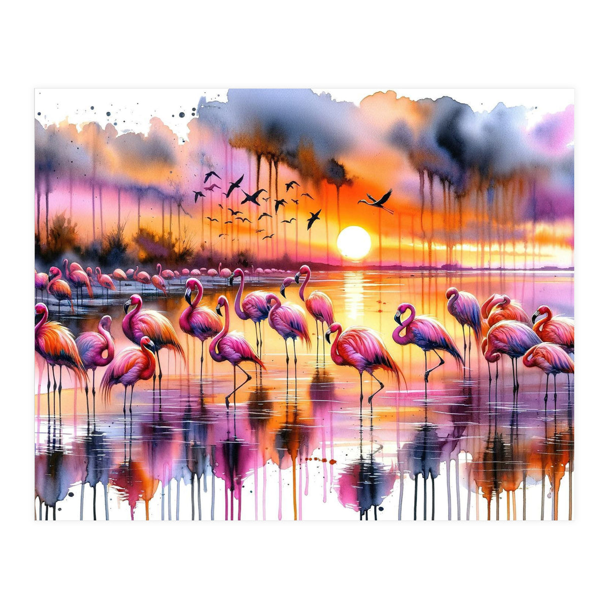Flamingo Sunset On The Coast (Print Only)