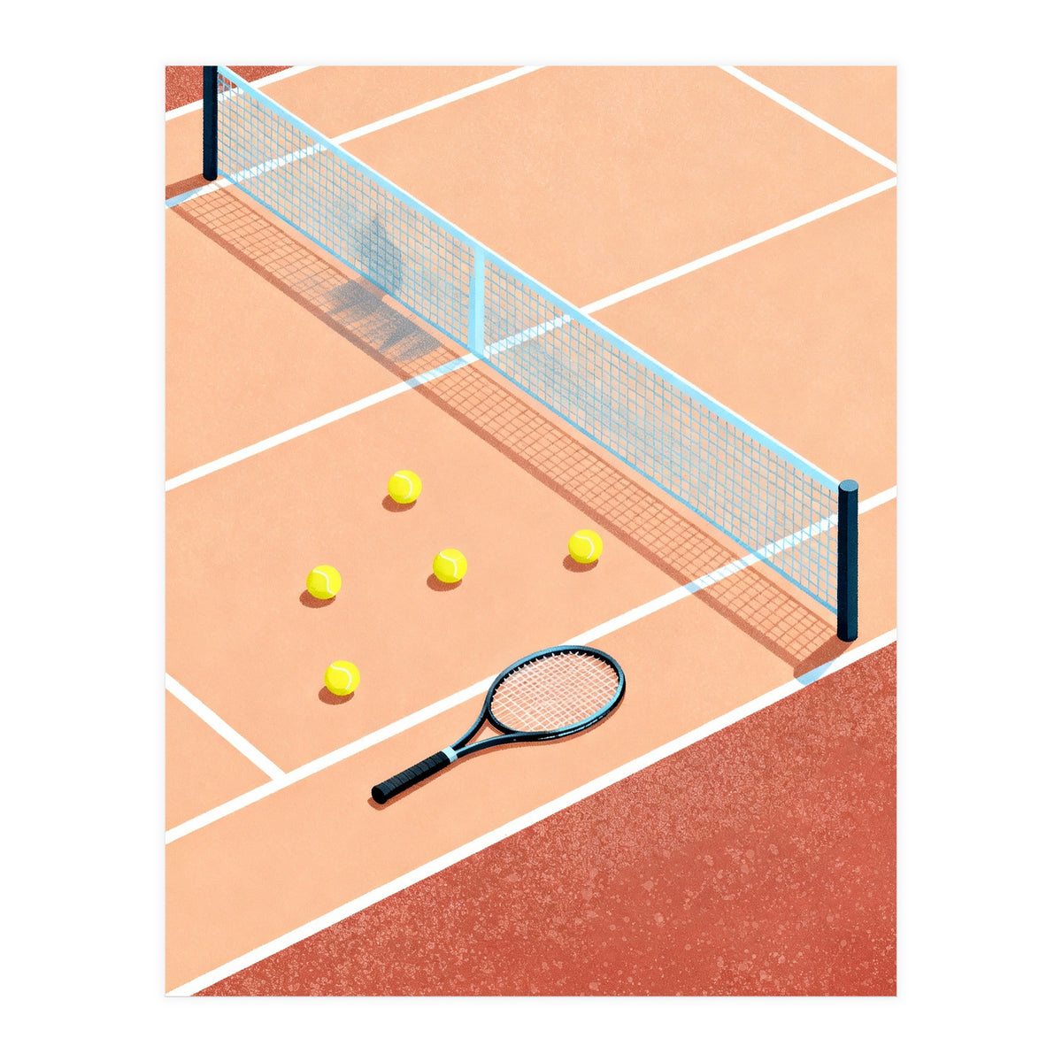 Tennis Court Art, Tennis Racket Illustration, Modern Sports Design (Print Only)