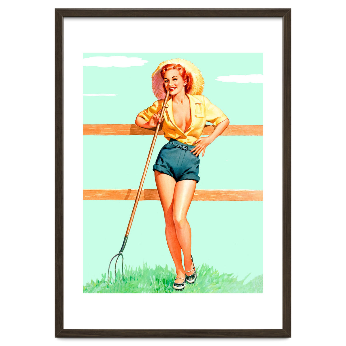 Pinup Country girl Posing With Pitchfork
