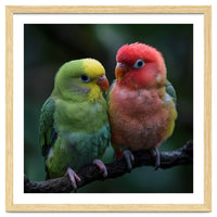 Two Lovebirds Sitting Together On A Branch
