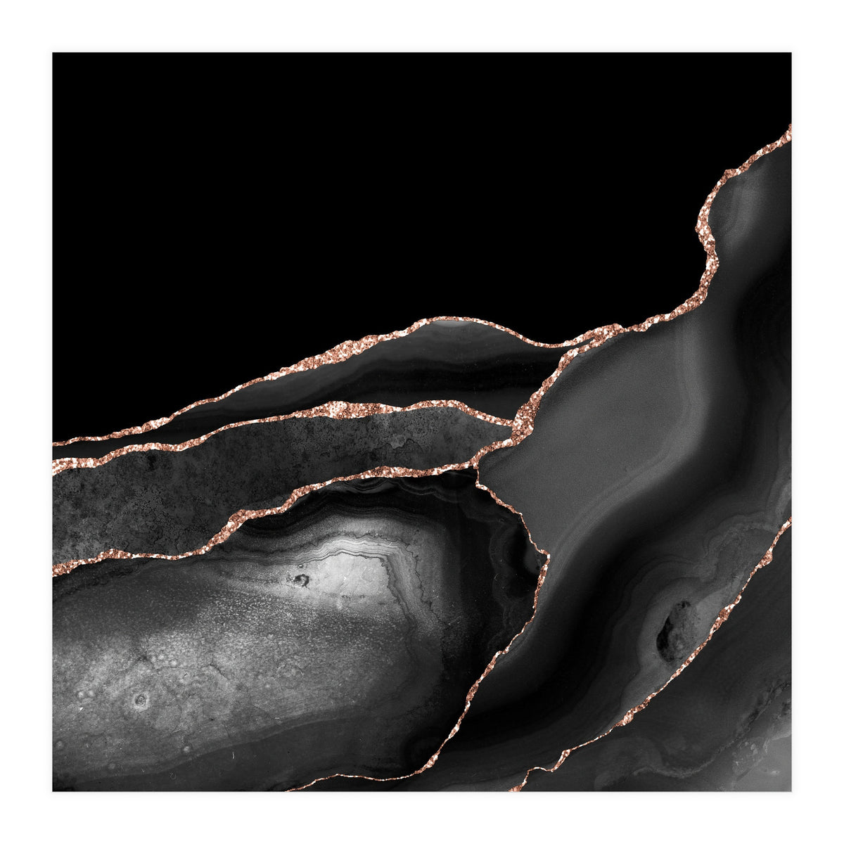 Black & Rose Gold Agate Texture 04  (Print Only)