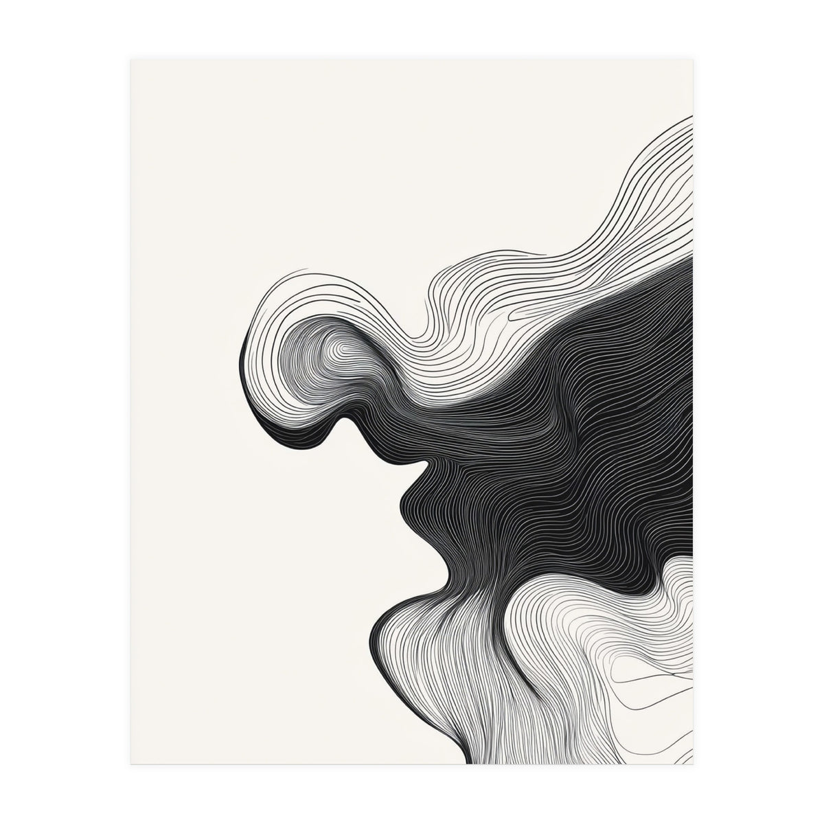 Abstract Black And White Wavy Lines Flowing Organic Shape (Print Only)