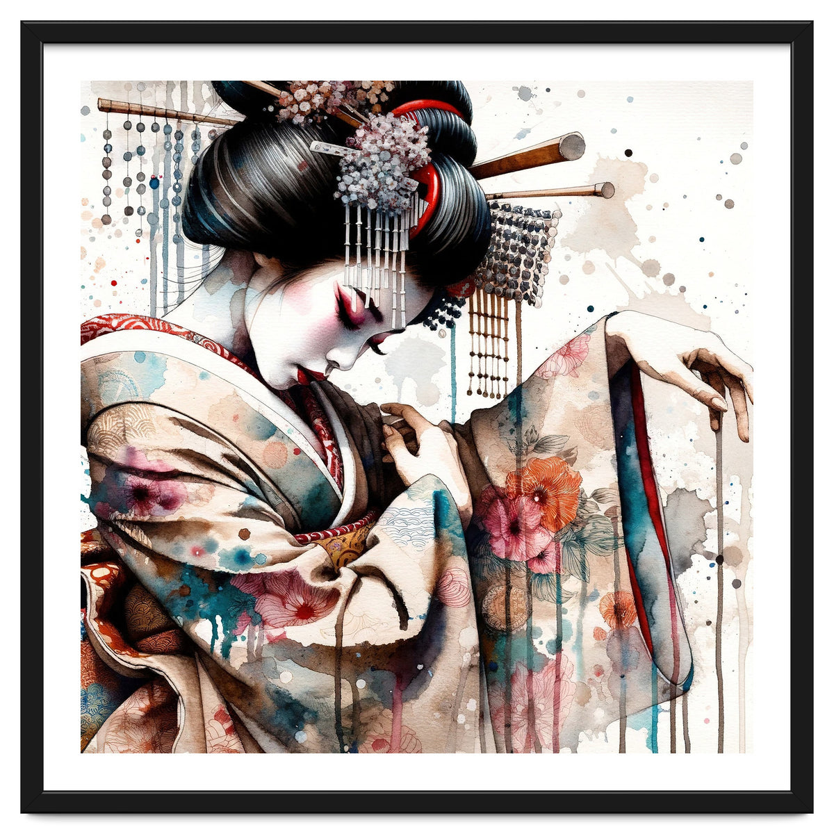 Watercolor Geisha Dancer #1